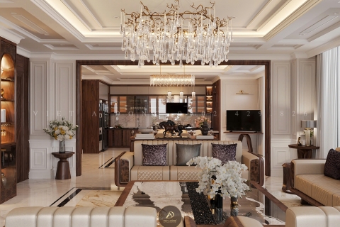 Thi công nội thất biệt thự gỗ óc chó tại Thanh Hóa - Cô Hương